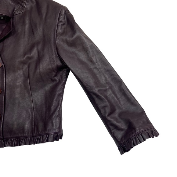 Vintage Leather Jacket Diba Ruffle Fitted Dark Plum M - Picture 7 of 16